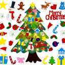 3.2Ft DIY Felt Christmas Tree Set for Kids Toddlers, 32 Hanging Ornaments Felt Christmas Tree with Light Wall Craft Kits for Xmas Party Office Decoration, New Year Door Wall Decorations