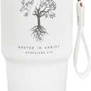 AETHER Christian Tumbler with Lid & Carrying Strap, 20oz Christian Travel Mug with Inspirational Bible Verse, Inspirational Religious God Gifts for Women (White)