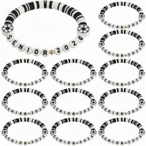 Quelay 24 Pcs in Era Bracelets Bulk Clay Beaded Stretchy Bracelets for Sports Softball Volleyball Basketball Soccer Tennis Football End of Year Teacher Mom Graduation Party Favor