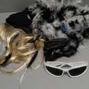 Kyson Wrestler Costume Accessories Set 5 Pcs Wig with Bandana Boa Sunglasses Gloves Fake Beard Halloween Wrestling Party