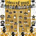 FRAMICS Graduation Decorations 2025, Graduation Banner Class of 2025, Graduations Photo Banner, Tinsel Backdrop Curtains, Ballons & Streamers Kit, Graduations Party Decorations, 82 Pieces, Gold