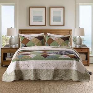 KASENTEX Authentic 100% Cotton Easy-Clean Multi Checkered Patchwork Quilt with Lavish Floral-Paisley Bedspread, Soft Hotel Luxury Bedding, Twin/Twin XL 68x90, Multicolored Floral Paisley