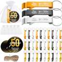 Dandat 54 Sets 50th Birthday Party Favors for Guest Metal Beer Opener Keychain with Thank You Tags and Organza Bags 50th Birthday Souvenirs for Man Anniversary Party Gifts Supplies