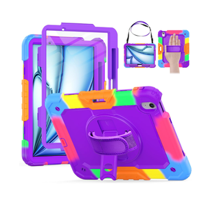 HXCASEAC Shockproof Case for iPad Air 11 inch M3 M2 (2025 2024), Full Body Protective with Pencil Holder, Builtin Screen Protector, Rotating Stand, Hand Strap, for iPad Air 11 Hard Case (Purple)