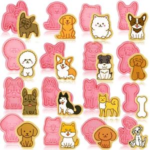 16 Pcs Dog Cookie Cutters with Plunger Stamps Set 3D Puppy Bone Shape Biscuit Cutter Funny Cartoon Cookie Stamps Stamped Embossed Dog Cookie Cutters for Treats DIY Cookie Cake Baking Supplies
