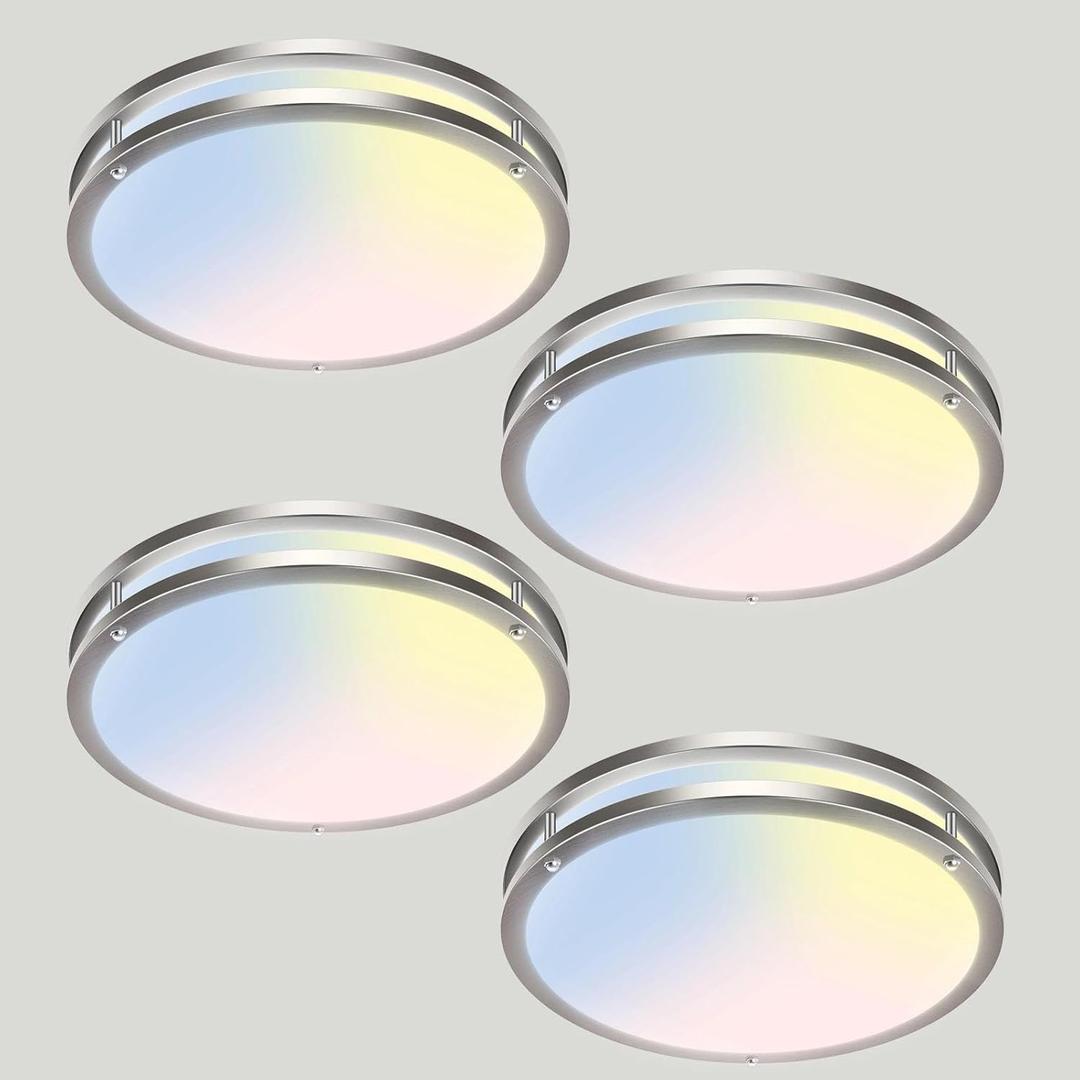 libtit 13-Inch Flush Mount Ceiling Lights, Dimmable 3000K-6500K Adjustable LED Ceiling Light, 24W Round Slim Light Fixture, Brushed Nickel for Kitchen, Bedroom, Bathroom, Hallway- 4 Pack