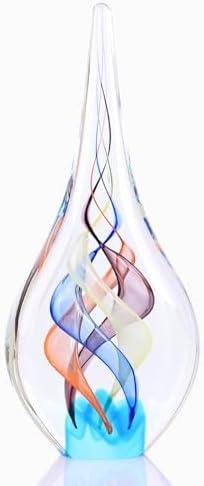 Blown glass sculpture, multi-color transparent glass art teardrop statue, unique ocean theme decoration for office, bookshelf, dresser, living room coffee table, fireplace countertop decoration