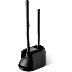 Eyliden Toilet Plunger and Brush Set | 2-in-1 Bathroom Cleaning Tools with Holder | Unclogs Toilets, Deep Cleans Bowls | Compact Caddy Stand | Nylon Bristles, Durable Plastic, Black