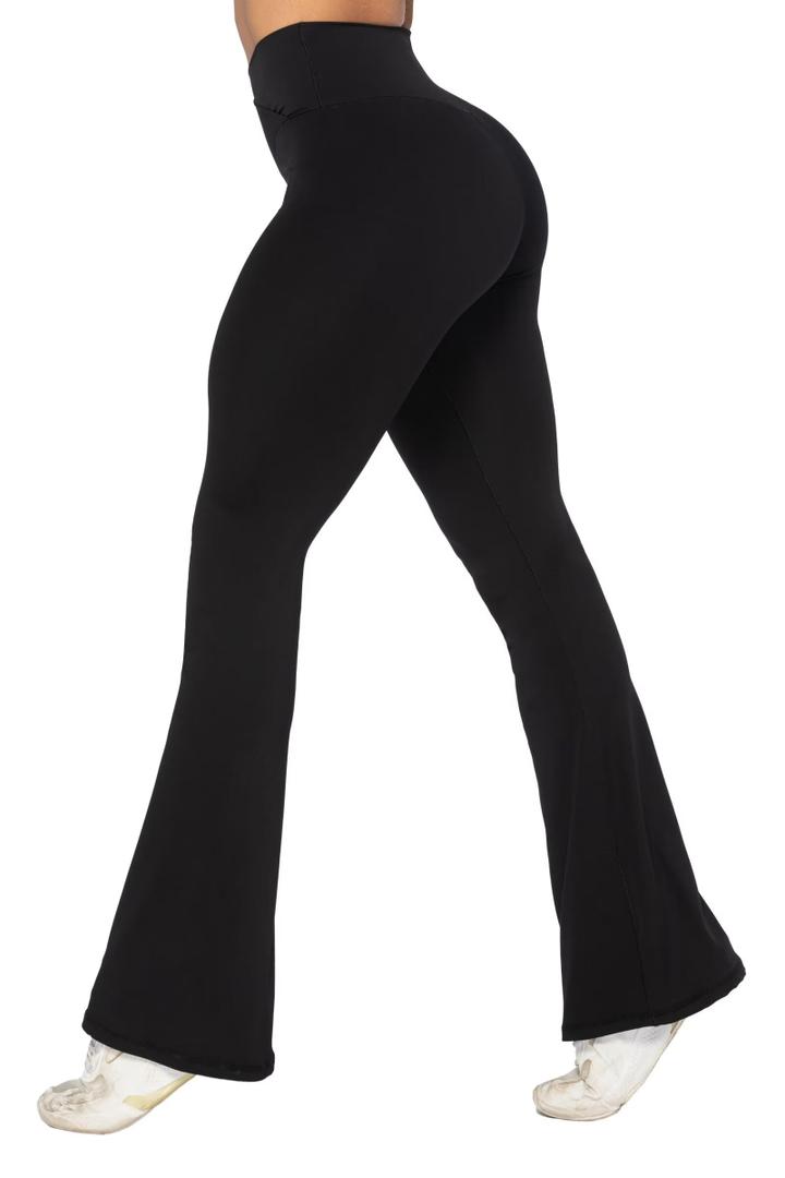 Sunzel Flare Leggings, Crossover Yoga Pants with Tummy Control, High Waisted and Wide Leg, No Front Seam Black, Medium 34" Inseam
