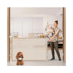 76" Retractable Baby Gates Extra Wide, Mesh Long Dog Gate for Wide Openings, Indoor Outdoor Stair Gate for Doorways Hallways Deck Porch, Child Pet Safety Essentials for Home, Beige
