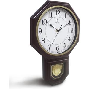 Chiming Wall Clock with Pendulum - Schoolhouse Regulator Clock with Westminster Chime - Battery Operated for Living Room, Office & Home Decor 17x11 (Dark Faux Wood)