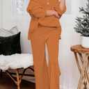 Viottiset Women's 2 Piece Outfits Sweatsuit Knit Long Sleeve Sweater Wide Leg Pants Loungewear XL