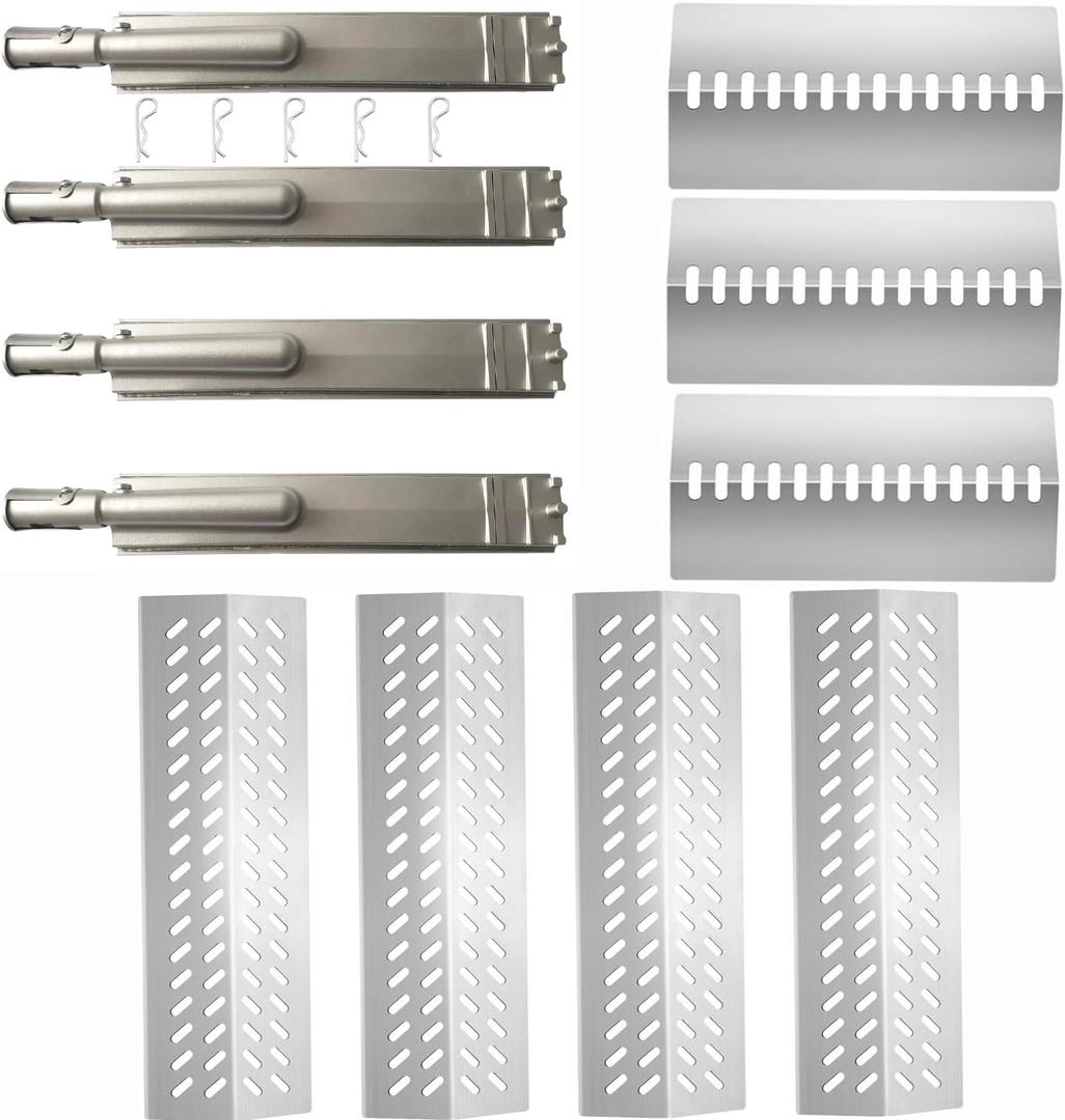 4pcs 16516 Stainless Steel Burners for Bull Grill Replacement Parts + 4pcs 16631 Flame Tamer Flavor Bar + 3pcs 16520 Heat Plate Shield Set,Fits for Bull, Lion, Cal Flame 4 Burner Gas Grills