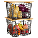 Wire Storage Basket for Kitchen Pantry: GGIU Stackable Kitchen Counter Organizers  Wire Organizing Bin for Produce Vegetable Potato and Onion Black