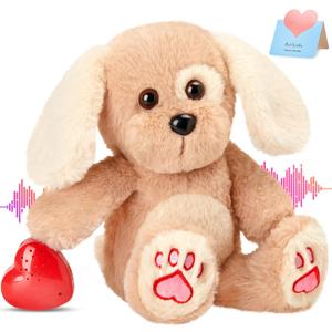 Heartbeat Puppy Recordable Dog Stuffed Animals 30 sec Heart Voice Recorder Plush Toy Stuffed Animal Soft Fuzzy Doll Gifts Messages Playback for Kids Birthday Children's Day