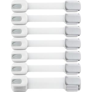 Child Safety Strap Locks (10 Pack) Baby Locks for Cabinets and Drawers, Toilet, Fridge & More. 3M Adhesive Pads. Easy Installation, No Drilling Required, White/Gray