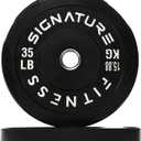 Olympic Bumper Plates, 2" Weight Plates for Strength Training & Weightlifting, Pairs, Sets or Sets with 7FT Barbell, Multiple Options (35 lbs, Black)