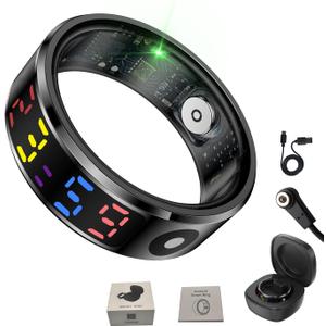 Smart Ring with Color Screen|Track Heart Rate, Sleep, Blood Oxygen,Steps |Power|Display| Short-Form Video/Remote Control Camera (Black, 12(21.6mm) (0.85inch))