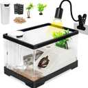 Turtle Tank Kit,PC Small Red Eared Slider Aquarium,Aquatic Baby Tortoise Habitat for Fishes and Amphibians,Include Filter*1,Filter Plates*2,Plants*2,Lamp*1,Bulb*1,Stone*1,Basking Platform*1 (Set)