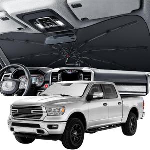 Zanch 2026 Upgraded Windshield Sun Shade Umbrella: Custom Fit for Dodge RAM 1500 2500 3500 2019-2026 Front Window Sunshade, Block UV Rays & Keep Car Cool, 1:1 Scan for RAM 1500, No Gaps & No Scratches