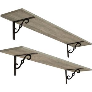 DINZI LVJ Long Wall Shelves, 47.3 Inch Large Floating Shelves Set of 2, Wide Display Shelf Wall Mounted with Brackets, Easy Hanging for Living Room, Toilet, Office, Bedroom, Gray Wash