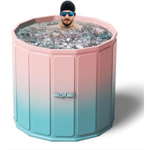 Portable Foldable Ice Bath Tub, Large Size 77 Gal, Fast Muscle Recovery, Home Outdoors Gyms, Quick Opening without Installation, No Water Leakage (Ice/Hot Universal) (Blue Pink)