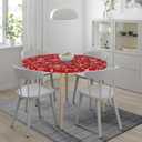 Christmas Winter Snowflakes Tablecloth with Elastic Edge, Round Table Cover Washable Reusable Xmas Red Table Cloths for Kitchen Dining Party, Medium (Fits 45-50 in)