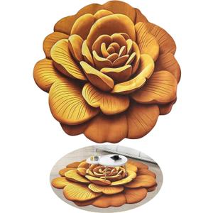 Flower Design Round Area Rugs,Absorbent Quick Dry Kitchen Rugs,Washable Decorative Irregular Bedroom Rug, Anti Slip Flower Rug,Yellow,47x47 Inches,1 Piece