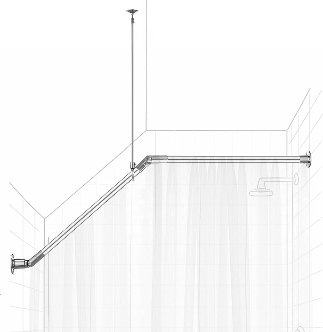 39" x 39" Sloped Ceiling Shower Rod, Corner Shower Curtain Rod for Angled Slanted Sloped Ceilings Rust Resistant Alloy for Bathtub and Bathroom(Silver)