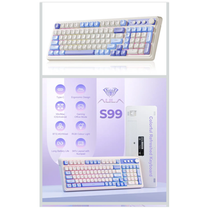 AULA 99 Key Keyboard, Tri-Mode Bluetooth/2.4GHz/USB-C Cute Creamy Gaming Keyboard with Number Pad RGB Backlit, Media Knob Custom Mechanical Feel Computer Keyboards for MAC Xbox PC Gamer - Purple