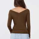 MIHOLL Womens Long Sleeve Off The Shoulder Tops Y2K Going Out Slim Fit Crop V Neck Shirts Fall Fashion Clothes Outfits