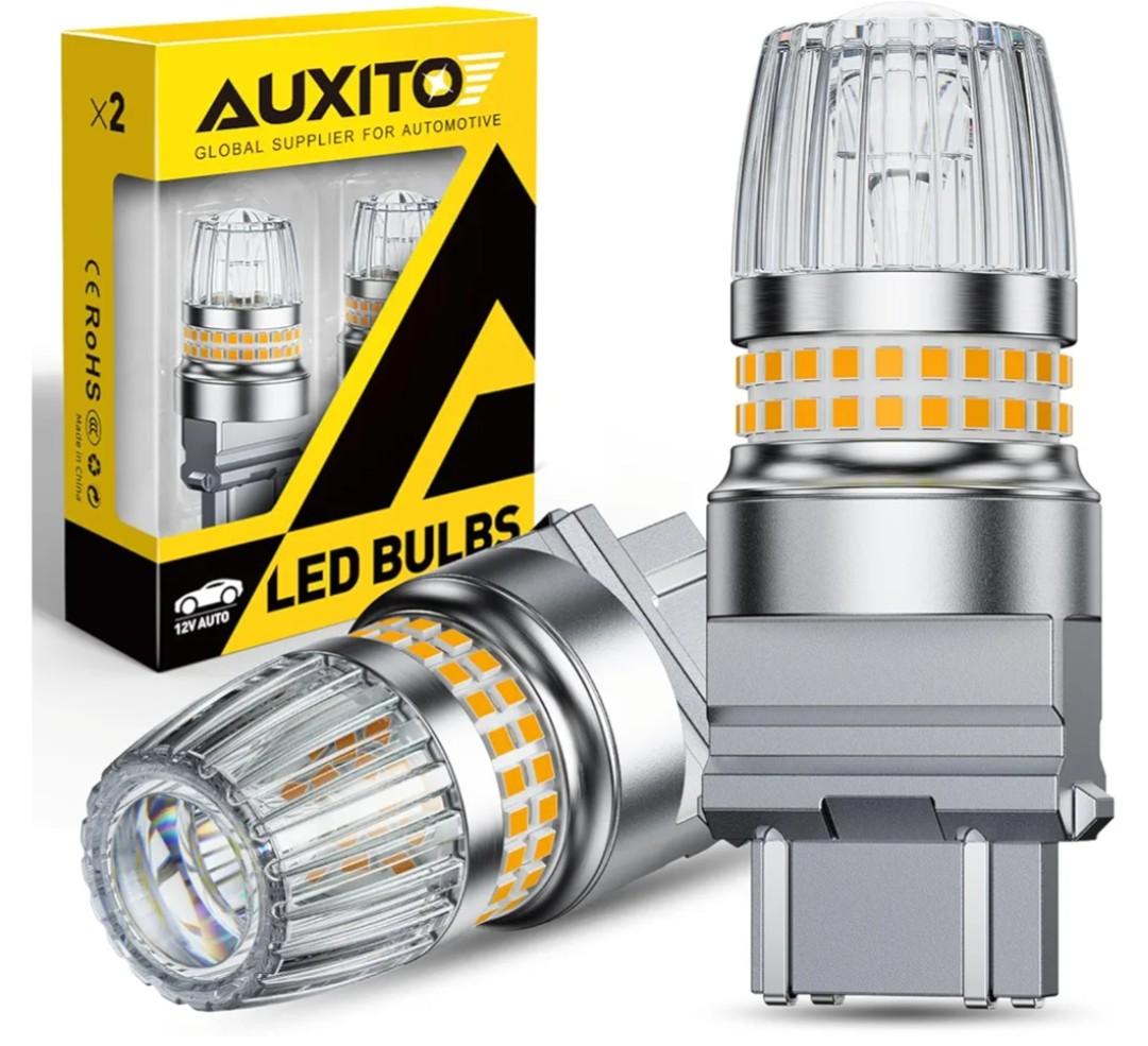AUXITO Latest 3157 LED Bulb Amber, 3157A LED Turn Signal Bulb, 600% Brighter 3156 3057 4157 3457 4057 4114 LED Bulbs with Projector for Exterior Parking DRL Reverse Tail Brake Blinker Light, Pack of 2
