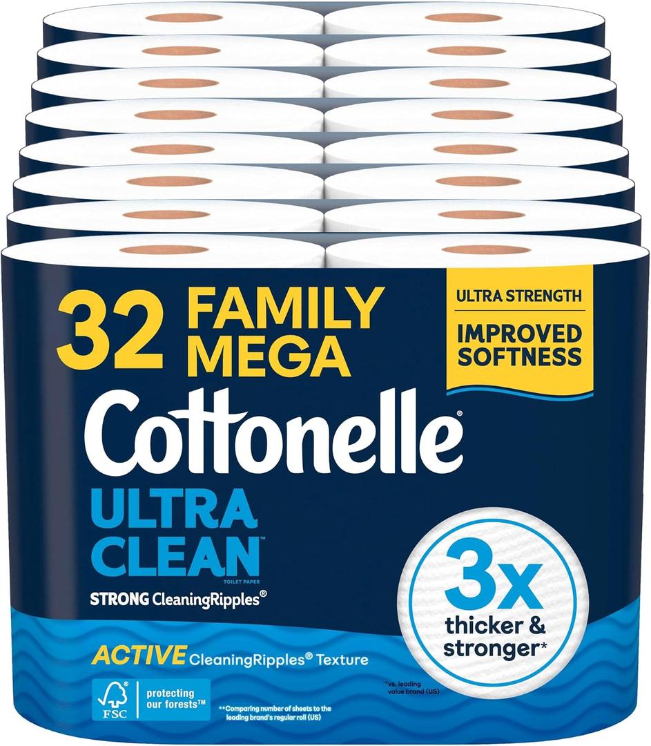 Cottonelle Ultra Clean Toilet Paper, 32 Family Mega Rolls=176 Regular Rolls