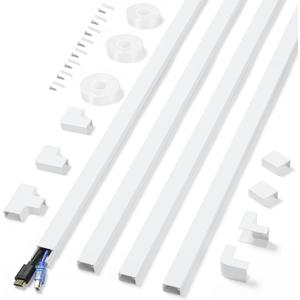 Cord Covers for Wires on Wall Extra-Long, 13.12ft TV Cord Hider Kit, Paintable Cable Management Concealer, TV Wire Hider for Wall, White Cable Raceway Channel, 4 x L39in x W0.95in x H0.55in