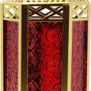 VELA LANTERNS 10.5" Gold Moroccan Candle Lantern Decorative Candle Holder Lamp for Table or Hanging, Ramadan Decorations, Indoor Home Decor, Outdoor Patio or Porch, Weddings, Red Glass, Medium