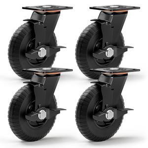 8 Inch Heavy Duty Caster Wheels Set of 4, 2200 lbs Capacity, Large Industrial Swivel Casters with Total Lock Brake, Solid Rubber Knobby Tread Wheels for Workbench, Cart, Dolly & Chicken Coop