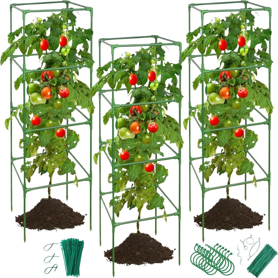 3 Pack Tomato Cages for Garden - 48" Square Tomato Cage for Pots & Raised Garden Bed - Heavy Duty Tall Tomatoes Trellis Plant Stakes Support for Vertical Climbing Plants Vegetables & Flowers