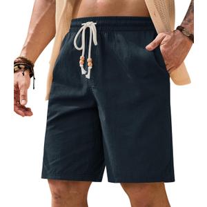 Men's Casual Cotton Shorts Drawstring 8 Inch Summer Vacation Shorts with Pockets (S-XXL) (Blue, M)