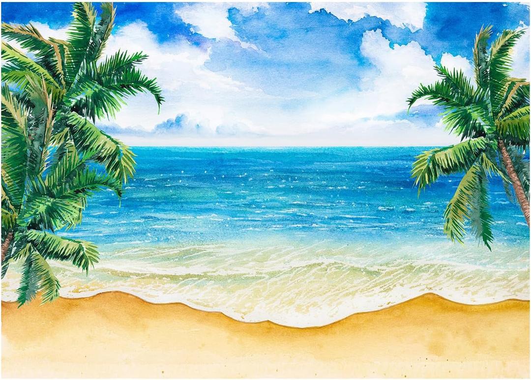Tropical Beach Backdrop for Photography Summer Photo Background, Ladvis 82.7"x59" Watercolor Hawaii Luau Aloha Theme Party Decorations Birthday Baby Shower Wedding Decor Banner Studio Photoshoot Prop (Blue)