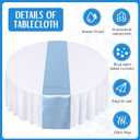 Tudomro 8 Pcs White and Light Blue Round Plastic Tablecloth and Satin Table Runner Set 84 Inch Round Table Covers 12 x 108 Inch Table Runners for Wedding Birthday Party Baby Shower Anniversary