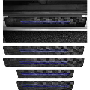 4PCS Car Door Sill Protector, Anti-Scratch Carbon Fiber Door Sill Protection Entry Edge Guard, Waterproof Scuff Threshold Strips Sticker Exterior Decor for Most Vehicles (Blue)