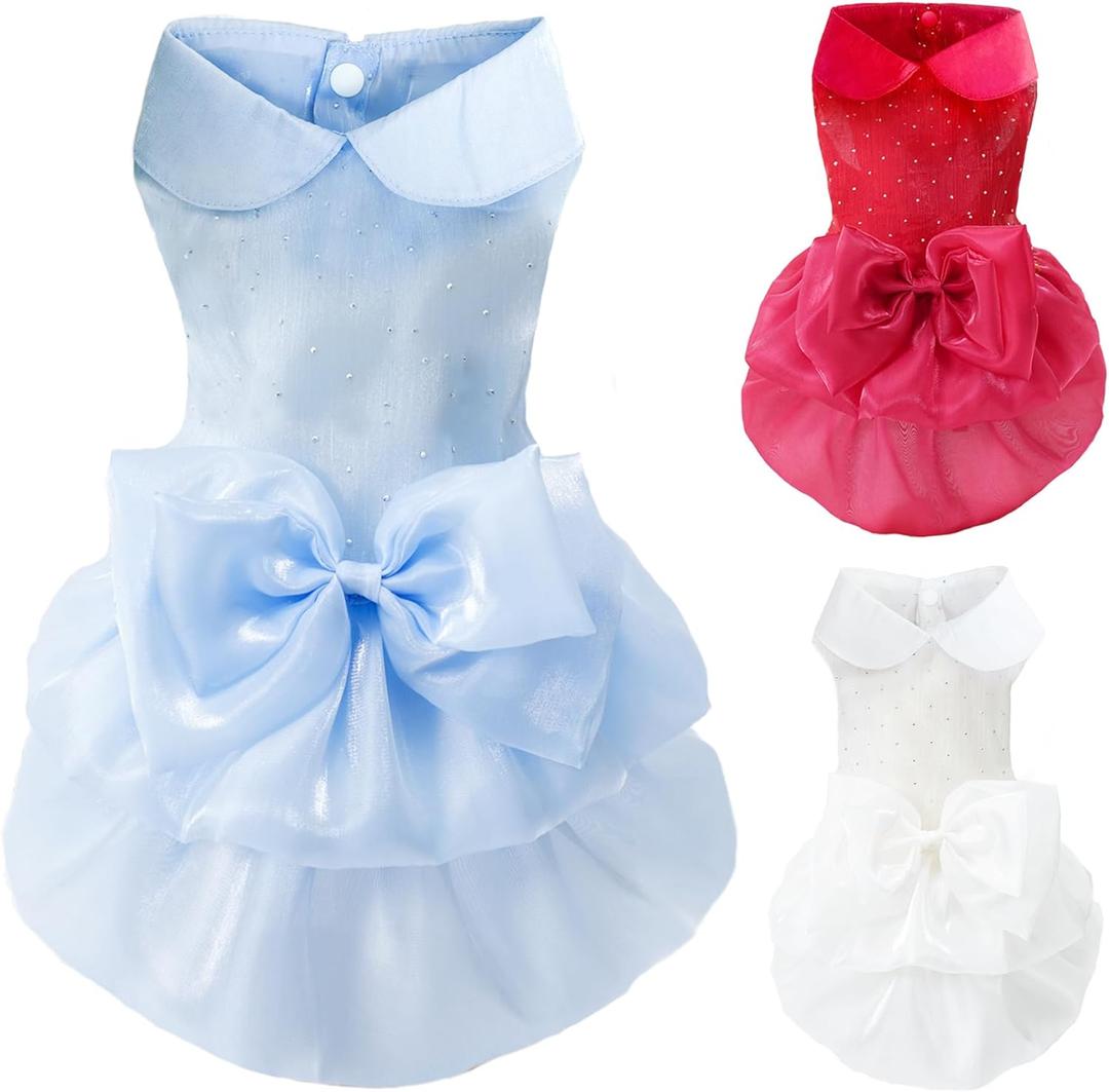 MAMORE Dog Dresses Princess Skirt Tutu Gowns Wedding Outfits Pet Clothes for Small Medium Large Dogs Girl Puppy with Bow Tie Cute Valentine Birthday Party (Blue, Small)
