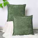 Pack of 2, Chenille Throw Pillow Covers 18x18 Inch Moss Green Decorative Pillowcase Boho Farmhouse Cushion Covers Soft Couch Cushion Case for Couch Sofa Bedroom Living Room