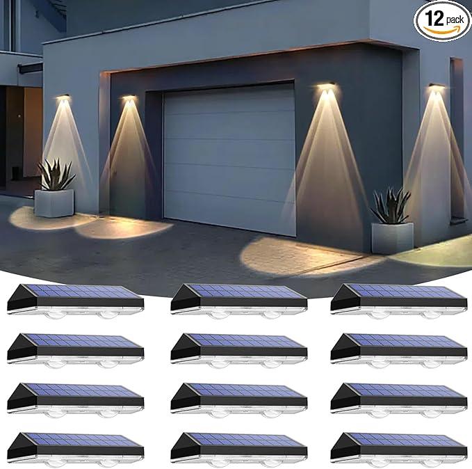 Solar Fence Lights Outdoor Waterproof LED  3000/4000/6000K 3 Mode, IP65 Waterproof Fence Lights Solar Powered, Solar Wall Lights for Outside, Backyard/Step/Patio/Deck Fence/Stair Railings (12 pack)