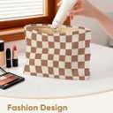 Cute Checkered Makeup Pouch for Women Small Make Up Bag for Zipper Initial Coquette Makeup Cosmetic Bags Pouches for Purse Aesthetic Travel Toiletry, Khaki Brown
