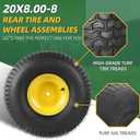 (2-Pack) 20x8.00-8 Rear Tire and Wheel Assemblies - 4 Ply Tubeless Tire Compatible Replacement for Riding Lawn Mowers - 3/4" Borehole, 3.5" Offset Hub and 3/16" Keyway 20 x 8.00-8" Tubeless (Offset Hub), Yellow