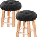 Bar Stool Covers Set of 2, Stool Covers Round with Elastic Band Pad, Soft Stool Seat Covers, Nonslip and Washable, 12 Inch, Black