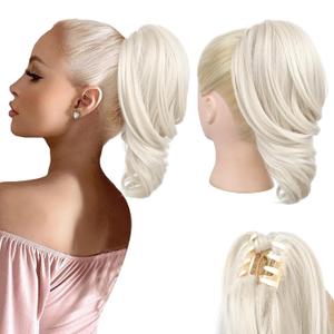 Ponytail Extension - 12" Claw Clip in Ponytail Hair Extensions Natural Soft Synthetic Natural Wave Pony Tail Hair Pieces for Women - Platinum Blonde