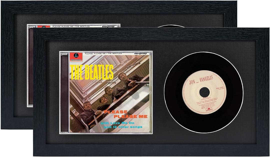 2 Pack CD Frame14.4" x 7.9" CD Display Frame for Disc and CD Box,Black Frame with Black Mat,CD Frame Display Case with Real Glass,Signed CD Music Frame for Wall and Tabletop