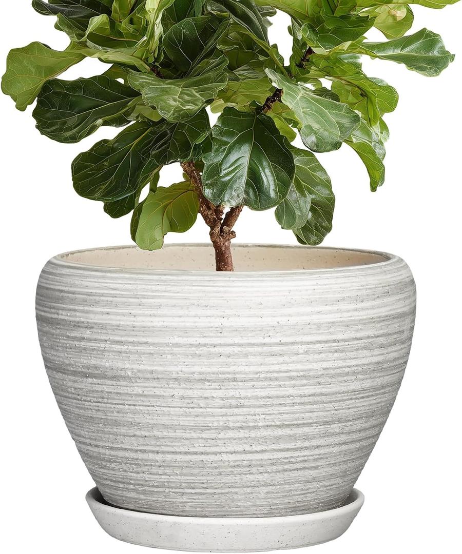 Ceramic Plant Pots Indoor, 10 Inch Planter, Textured Grey